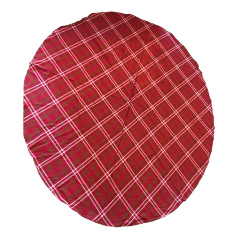 Red Plaid Holiday Tablecloth 69 inch diameter